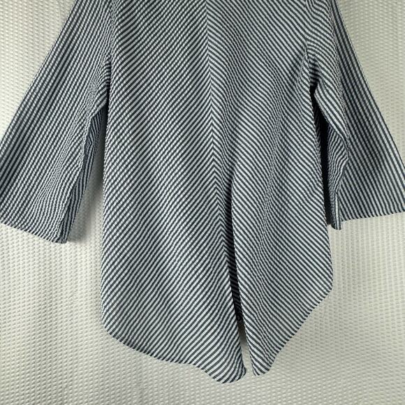 New Directions Womens Blue White Striped Tie-Front 3/4 Sleeve Blouse Medium - Picture 5 of 9